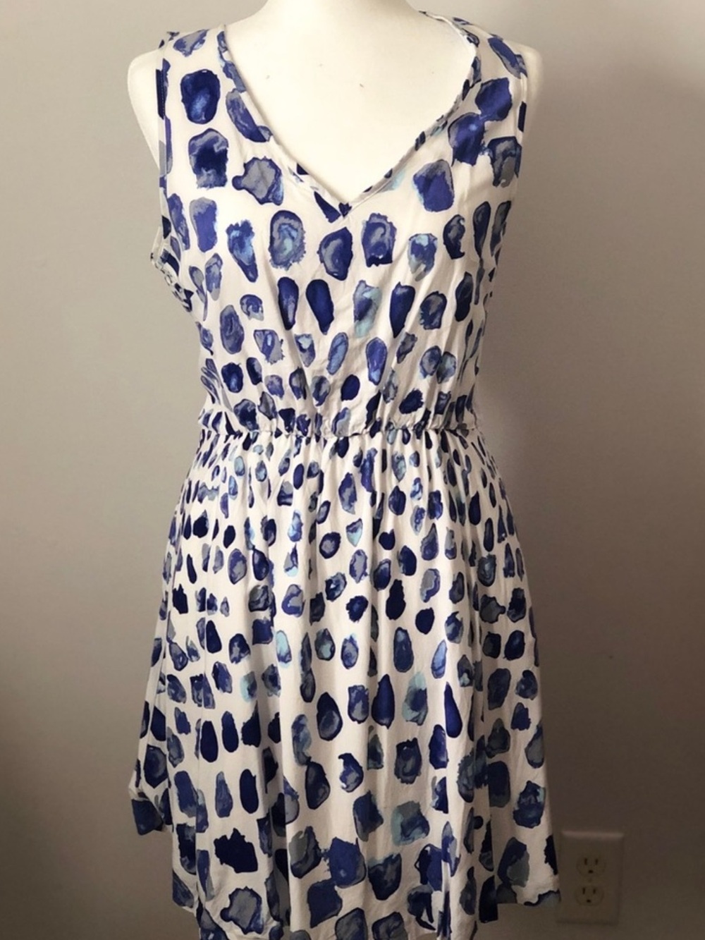 GAP White Mini Dress with Blue Spot Print